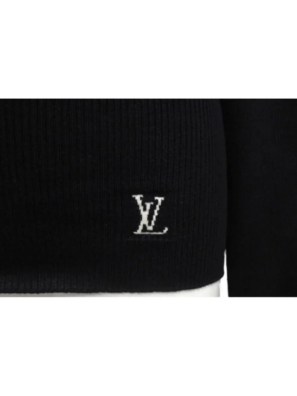 Louis Vuitton Long Sleeve Knit Sweater Wool Silk Black Logo XS